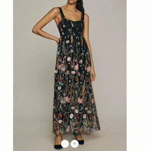 By Anthropologie Sheer Floral Embroidered Mesh Dress - XS Petite